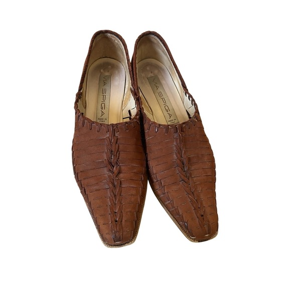 VTG Pointed Toe Made In Italy Woven Leather Slip On Huracha Loafers Size 7.5 - Picture 2 of 7